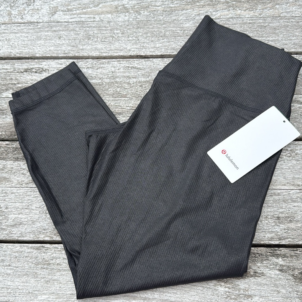 Lululemon Align High-Rise Ribbed Pant 25" Shine Radiate Foil Black Size 14 Nwt